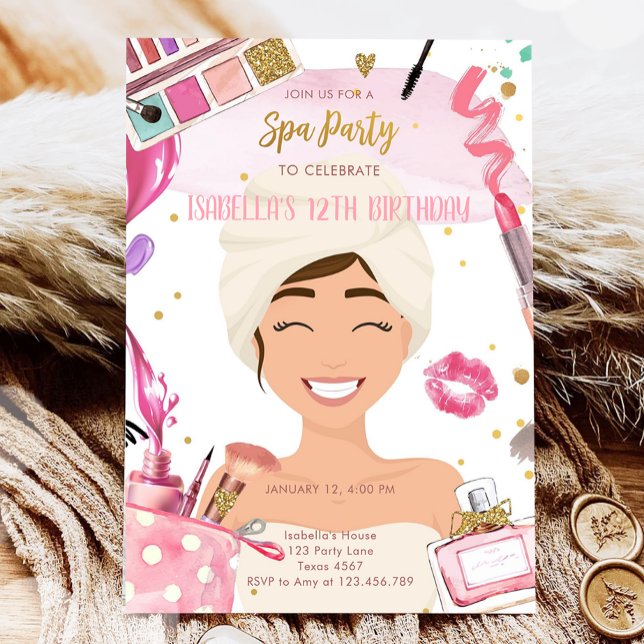 Spa Party Glitz Glam Glamour Girl Makeup Birthday Invitation (Creator Uploaded)