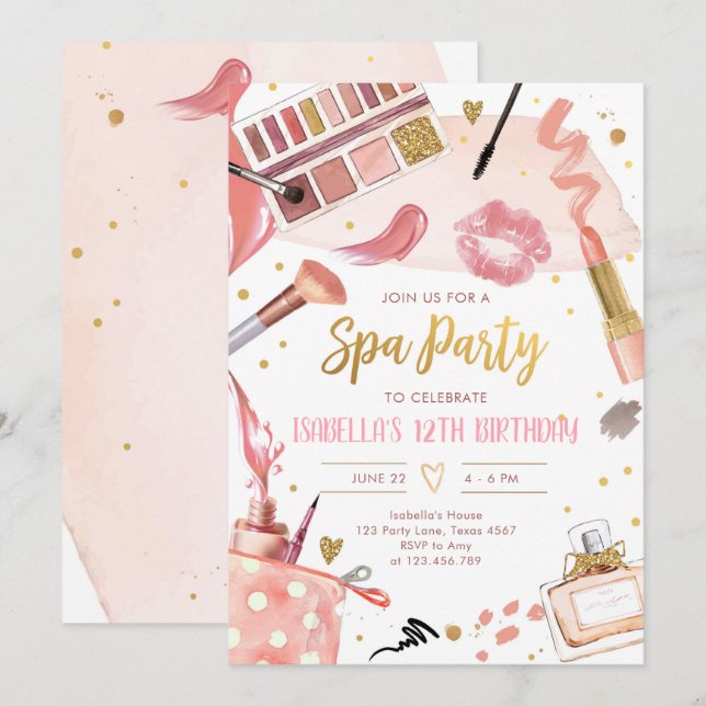 Spa Party Glitz Glam Glamour Girl Makeup Birthday  Invitation (Front/Back)