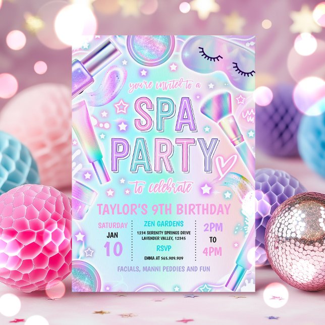 Spa Party Glow Pastel Makeup Pamper Birthday Party Invitation (Creator Uploaded)