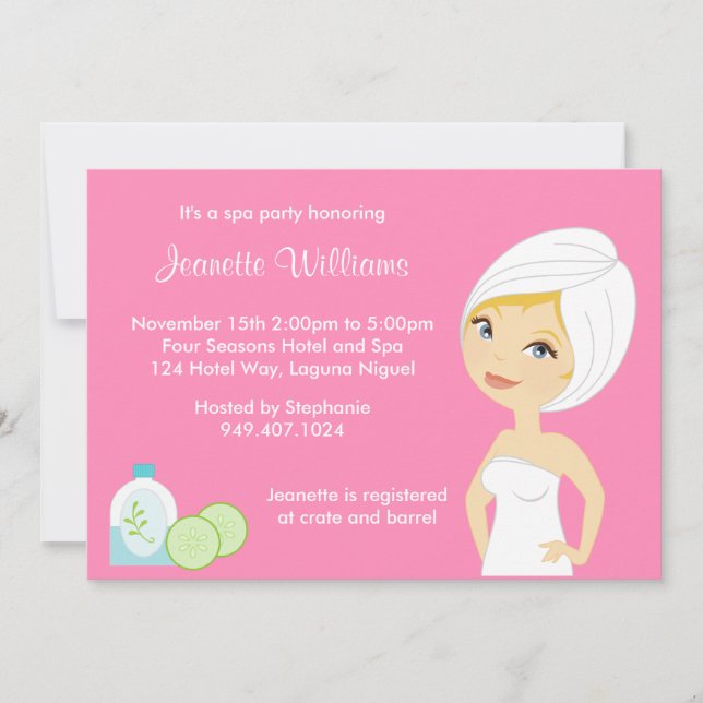 Spa Party Invitation (Front)