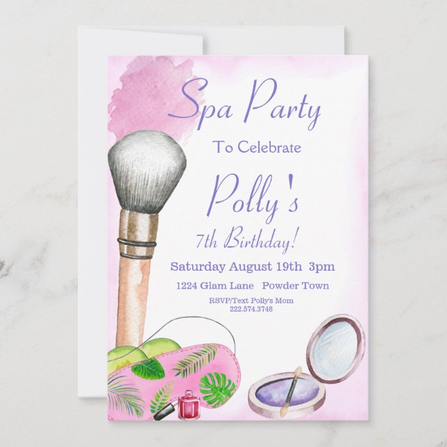 Spa Party Invitation, Editable Birthday Invitation (Front)