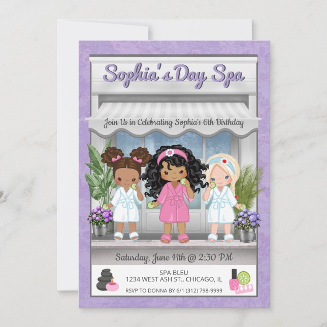 Spa Party Invitation for Young Girls (Front)