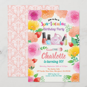 Spa party invitation. Girl birthday party floral Invitation
