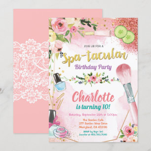 Spa party invitation. Girl birthday party floral Invitation