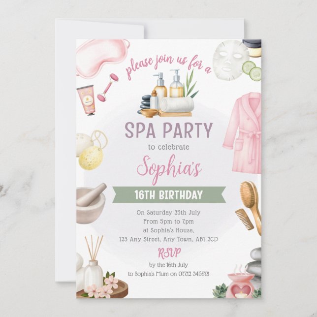 Spa Party Invitation, Natural Calm Refresh Pamper Invitation (Front)