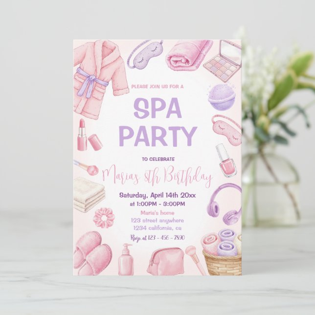 Spa Party Pamper Glam Day Girls Party Birthday Invitation (Standing Front)