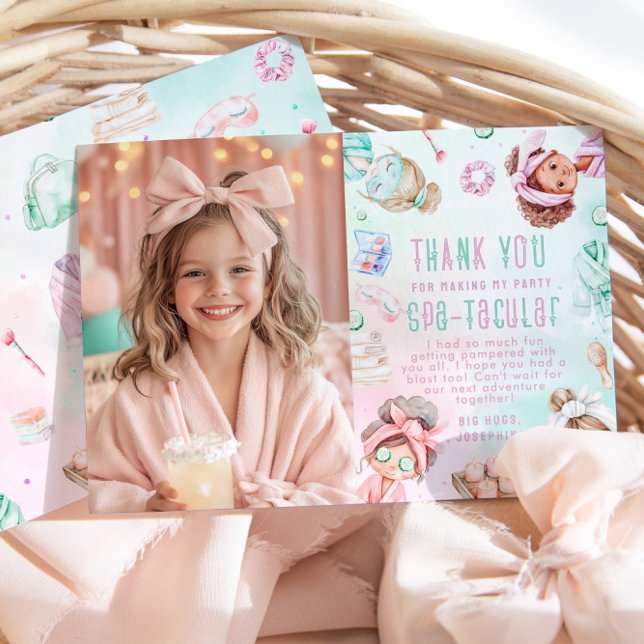 Spa party Pastel Birthday Photo Thank you Card (Creator Uploaded)
