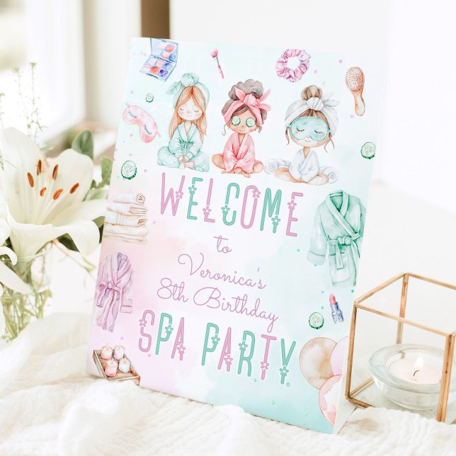 Spa party Pastel Birthday Welcome Pedestal Sign (Creator Uploaded)
