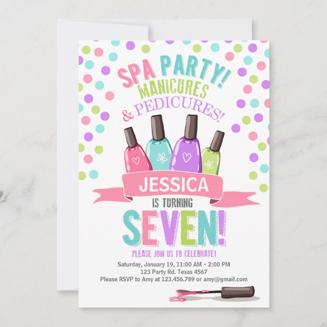 Spa Party Pink Purple birthday invitation (Front)