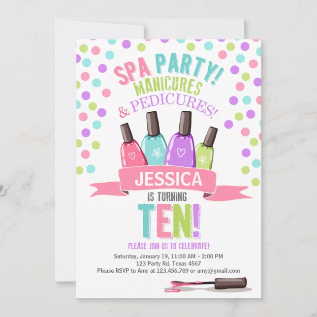 Spa Party Pink Purple birthday invitation (Front)