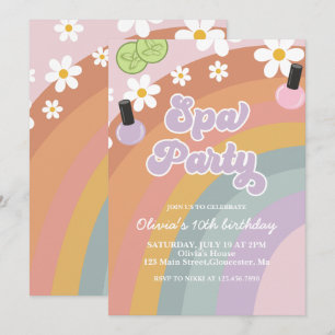 Spa Party retro Rainbow Birthday Invitation
