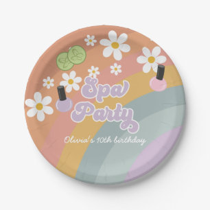 Spa Party Retro Rainbow Birthday Paper Plate