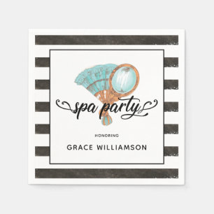Spa Party Vintage Black and White Striped Napkin