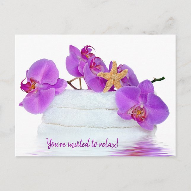 Spa Party with Orchids Invitation Postcard (Front)