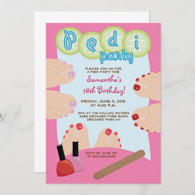 SPA PEDICURE Pedi Party Invitation 5x7 (Front/Back)
