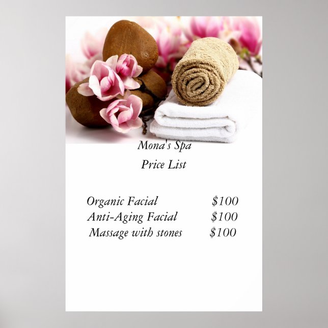 Spa price List Poster (Front)