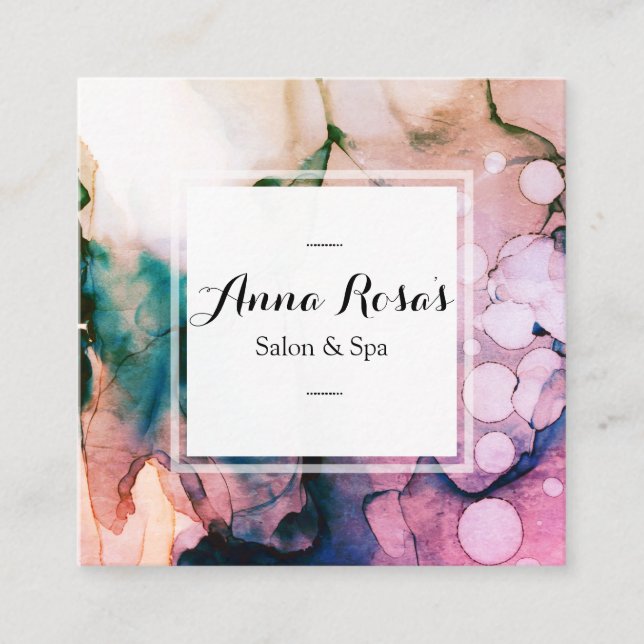*~* Spa & Salon Abstract Artistic Lavender Chic Square Business Card (Front)