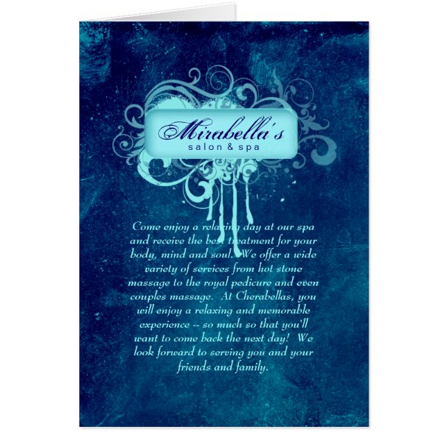 Spa Salon Brochure Greeting Card Grunge Blue Denim (Front)