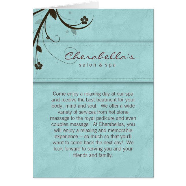 Spa Salon Brochure Greeting Card Watery Blue (Front)