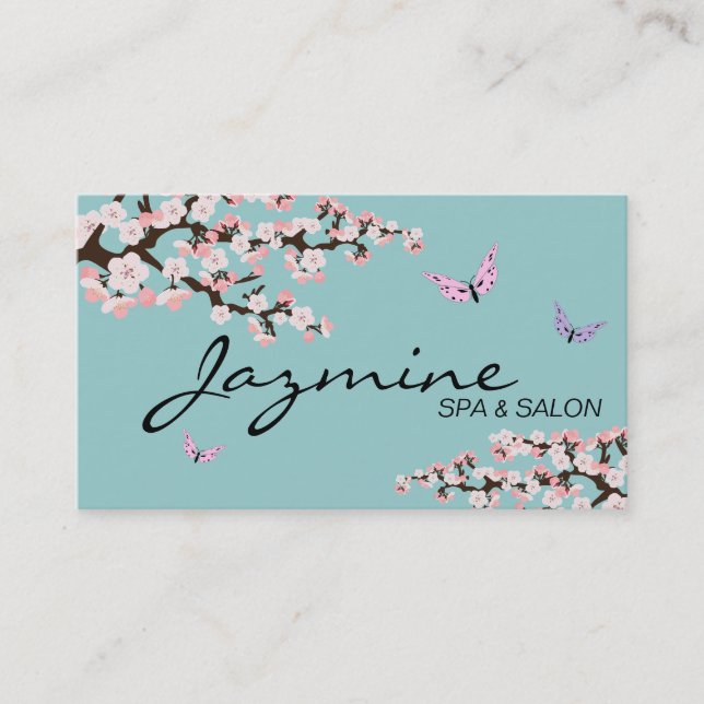 Spa & Salon Business Card - Cherry Blossoms (Front)
