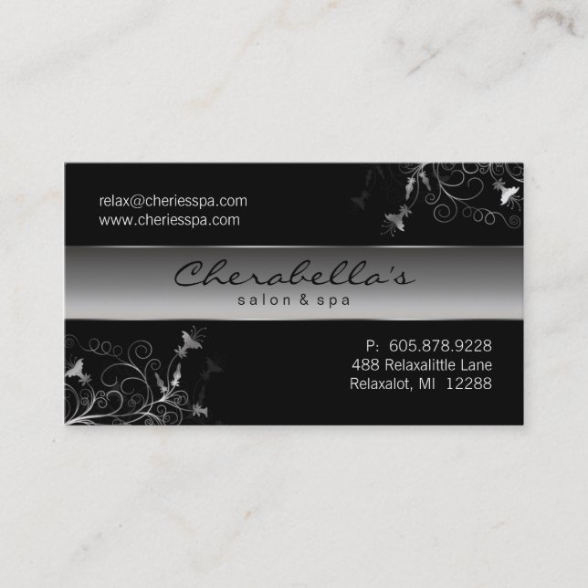 Spa - Salon Flower Elegant Silver Business Card (Front)