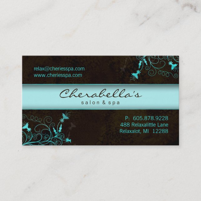 Spa - Salon Flower Elegant Turquoise Business Card (Front)