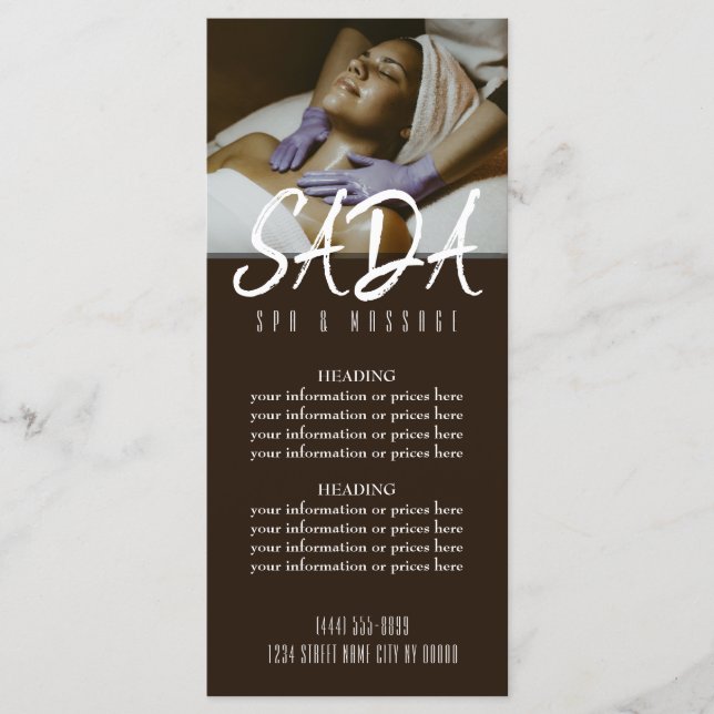 Spa Salon Massage Menu Price List (Front)