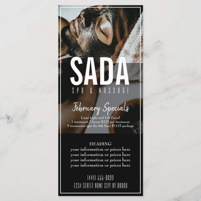 Spa Salon Massage Menu Price List (Front)