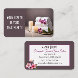 Spa Salon with Towels and Orchids Business Card