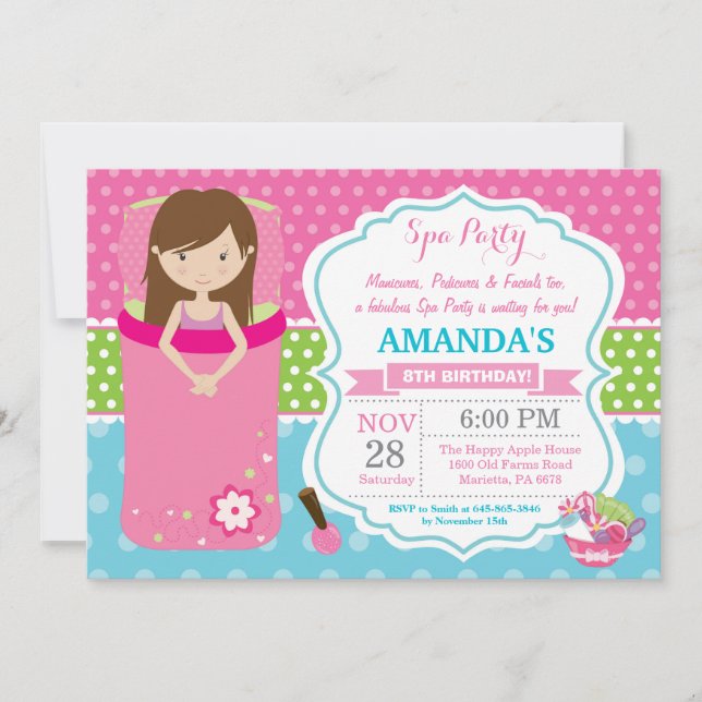 Spa Sleepover Birthday Party Invitation (Front)