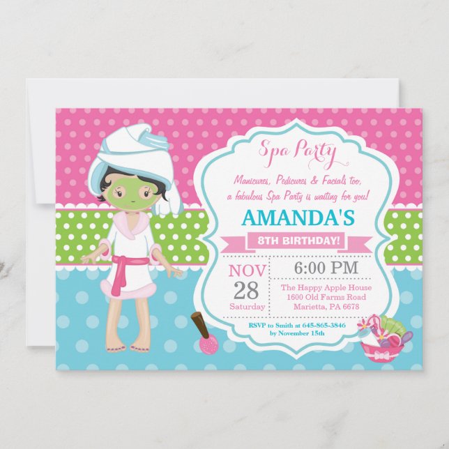 Spa Sleepover Birthday Party Invitation (Front)