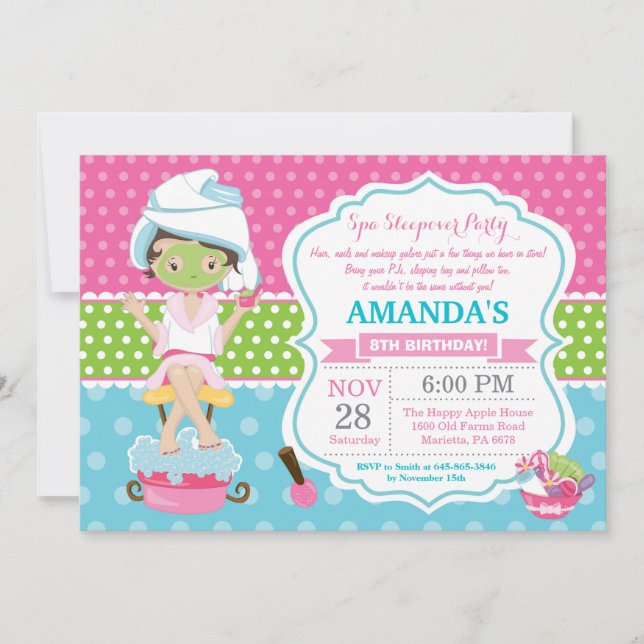 Spa Sleepover Slumber Birthday Party Invitation (Front)