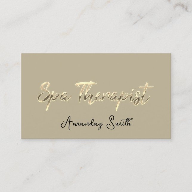 SPA Therapist Script Gold QR Code Logo Mint Green Business Card (Front)