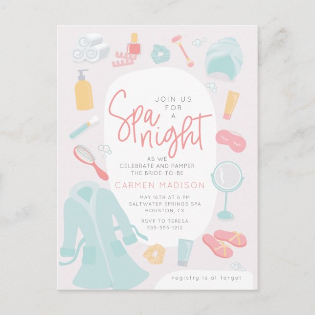 Spa things bridal shower invitation postcard (Front)
