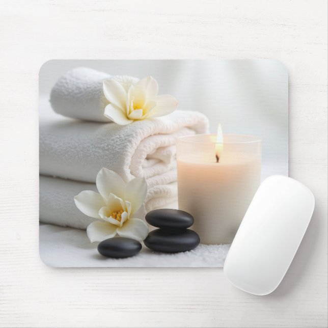 Spa Towels and Magnolia Blossoms Mouse Pad (With Mouse)
