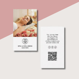 Spa Wellness Center Custom Logo Photo QR White Business Card