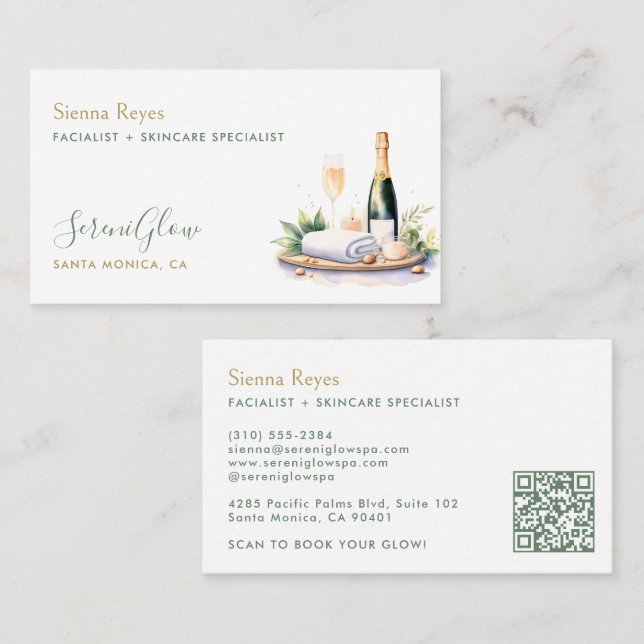 Spa Wellness Salon Yoga Massage Elegant Green Gold Business Card (Front/Back)