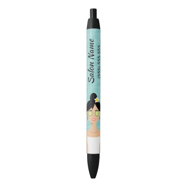 Spa Woman Illustration Custom Spa Business Black Ink Pen (Front Vertical)