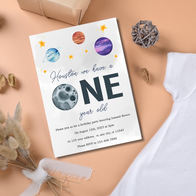 Space 1 Year Old Birthday Party Invitation (Creator Uploaded)