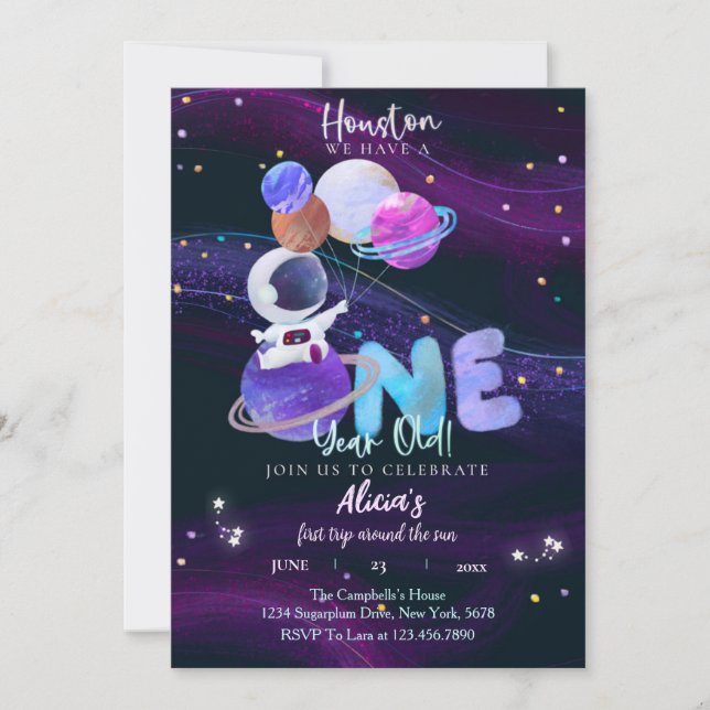 Space 1st Birthday Galaxy Outer Space Invitation (Front)