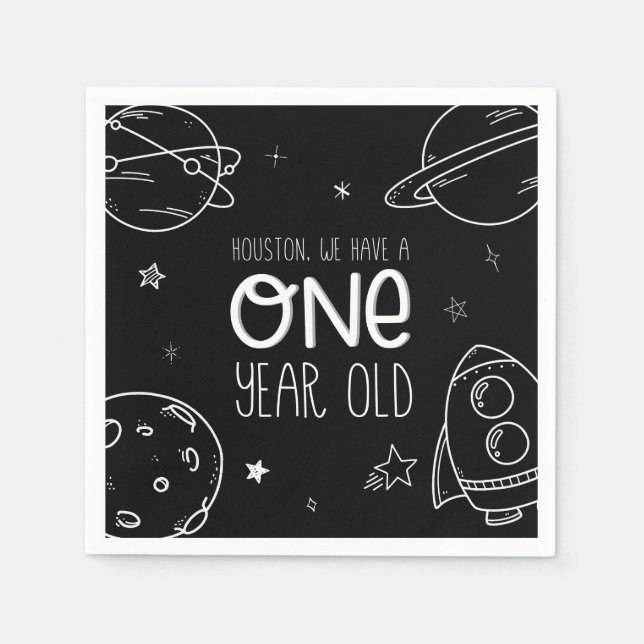 Space 1st Birthday - Houston One Year Old - Napkin (Front)