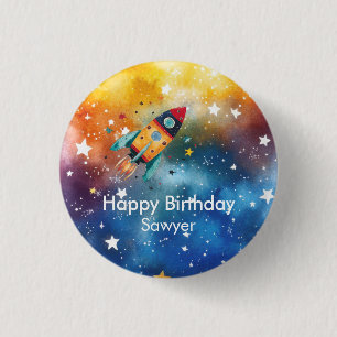 Space 1st Birthday Party First Trip Around the Sun 3 Cm Round Badge