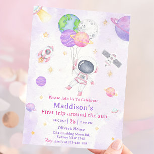 Space 1st Birthday Party First Trip Around The Sun Invitation