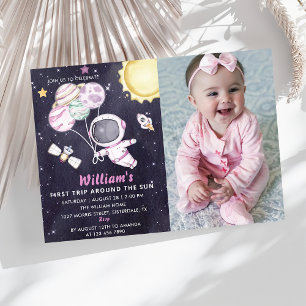 Space 1st Birthday Party First Trip Around The Sun Invitation