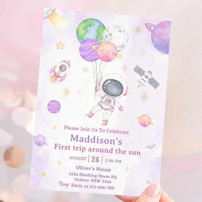 Space 1st Birthday Party First Trip Around The Sun Invitation (Creator Uploaded)
