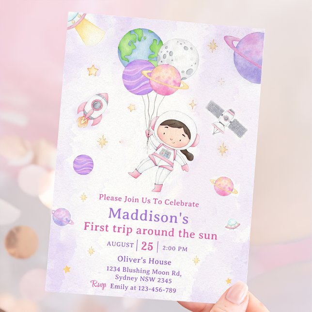 Space 1st Birthday Party First Trip Around The Sun Invitation (Creator Uploaded)