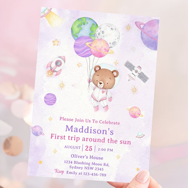 Space 1st Birthday Party First Trip Around The Sun Invitation (Creator Uploaded)