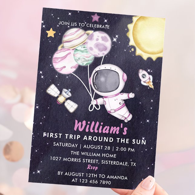 Space 1st Birthday Party First Trip Around The Sun Invitation (Creator Uploaded)