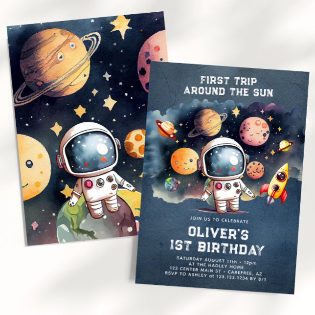 Space 1st Birthday Party First Trip Around The Sun Invitation (Creator Uploaded)