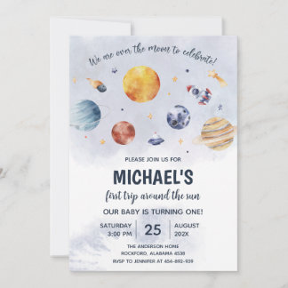 Space 1st Birthday Party First Trip Around The Sun Invitation